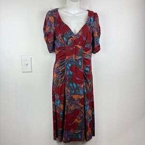 Nanette Lepore Red and Blue Sheath Dress with Puff Sleeves